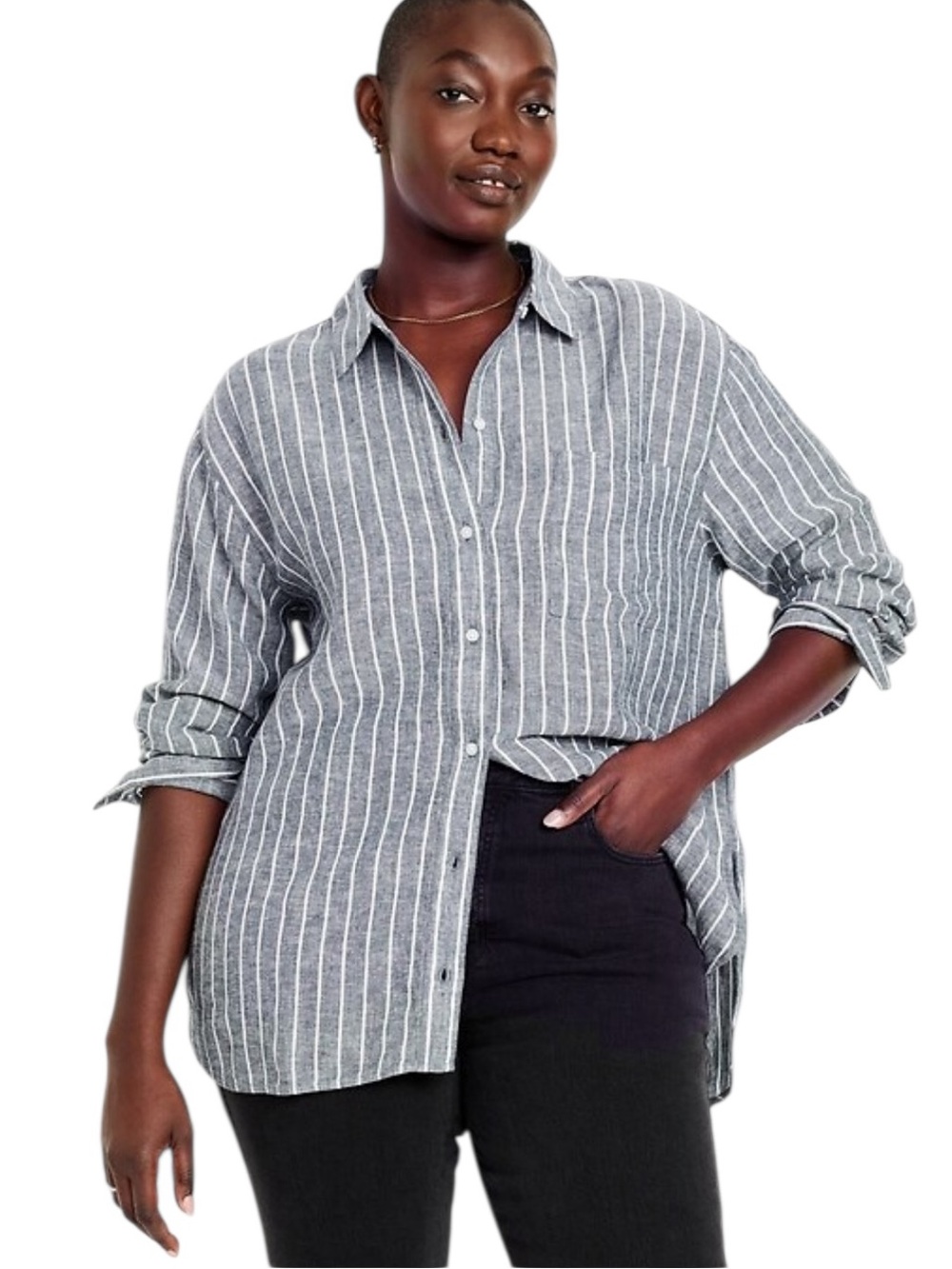 Old Navy Gray Striped Button Down Boyfriend Shirt Size XXL Tall